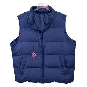 Lands' End XXL Navy Blue Down Puffer Vest With Red Anchor & Zip Closure